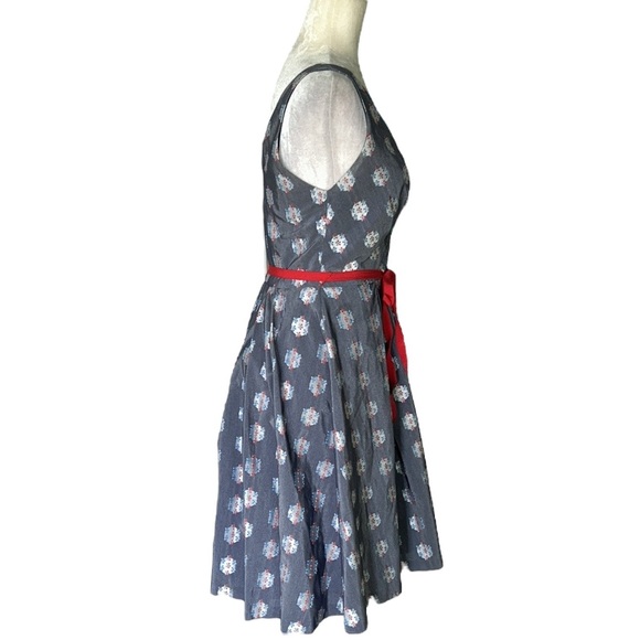 RARE Anthro Eva Franco Abigail Metallic Silver Polka Dot Tie Waist Bow Dress - 2 - Picture 8 of 15